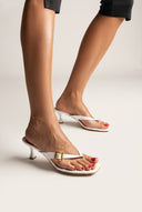 TFP - Kitten Heel Thong Mules - White Patent