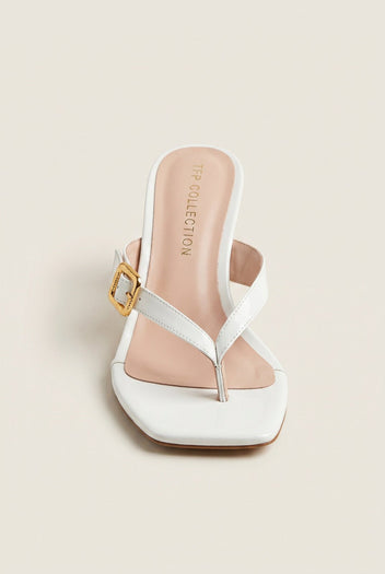 TFP - Kitten Heel Thong Mules - White Patent