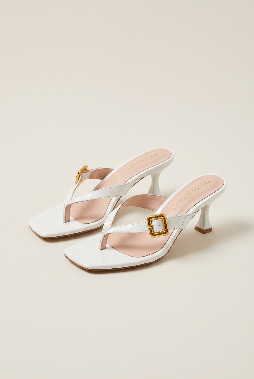 TFP - Kitten Heel Thong Mules - White Patent