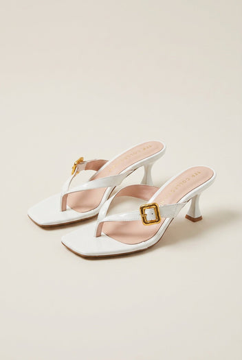 TFP - Kitten Heel Thong Mules - White Patent