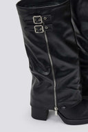 Knee - High Buckle Boots with Block Heel - Black Matte - thefashionproject.gr - ERYNN