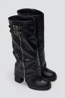 Knee - High Buckle Boots with Block Heel - Black Matte - thefashionproject.gr - ERYNN