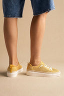 Refresh - Knit Lace Up Sneakers Comfort - Mustard