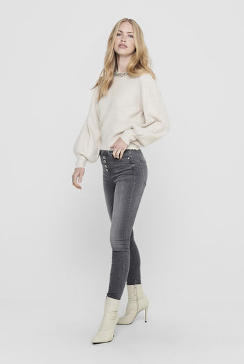 ONLY - Knit Top Embellished Neckline - Beige