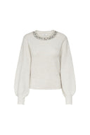ONLY - Knit Top Embellished Neckline - Beige