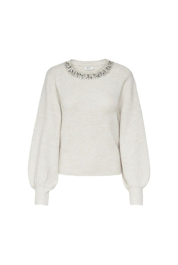 ONLY - Knit Top Embellished Neckline - Beige