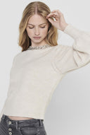 ONLY - Knit Top Embellished Neckline - Beige