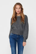 ONLY - Knit Top Embellished Neckline - Charcoal