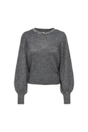 ONLY - Knit Top Embellished Neckline - Charcoal