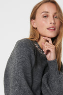 ONLY - Knit Top Embellished Neckline - Charcoal