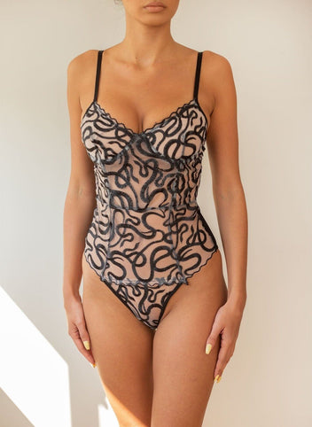 Κορμάκι see through με κέντημα - Μαύρο - thefashionproject.gr - The Fashion Project