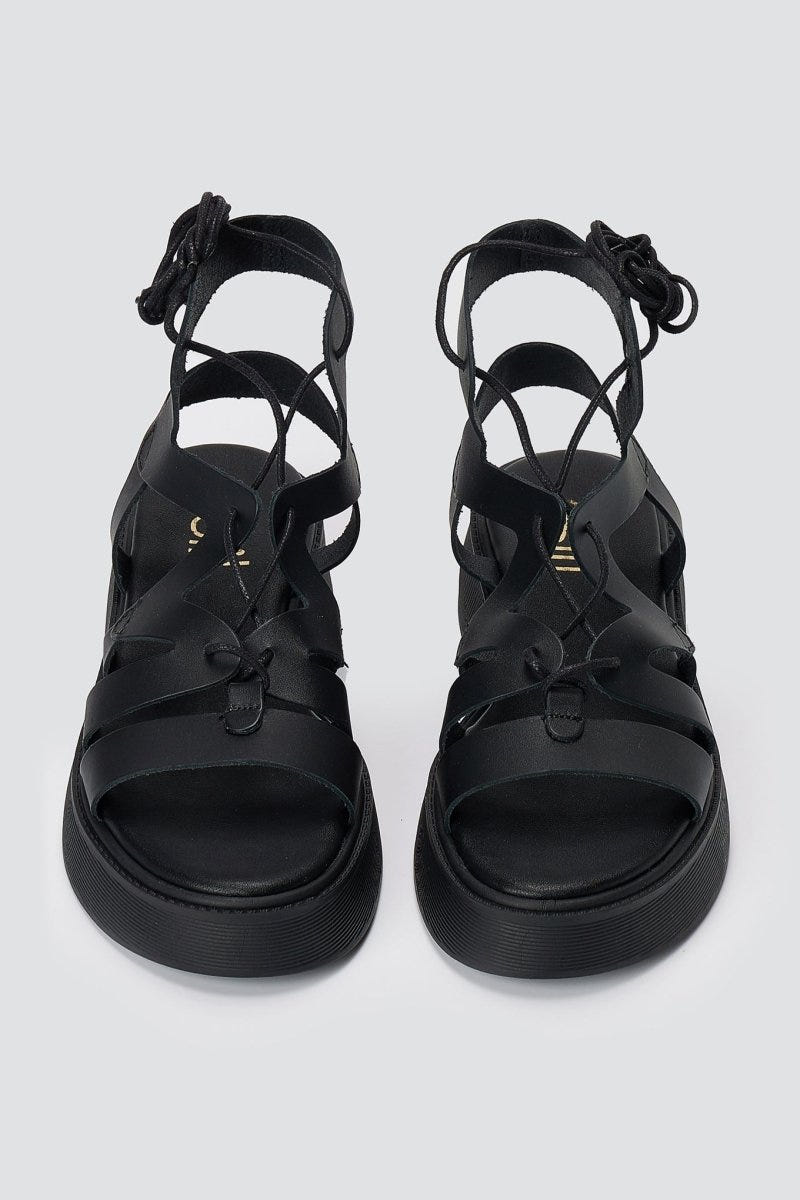 Estil - Lace Up Platform Sandals - Black Matte