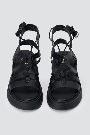 Estil - Lace Up Platform Sandals - Black Matte