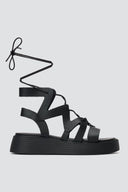 Estil - Lace Up Platform Sandals - Black Matte