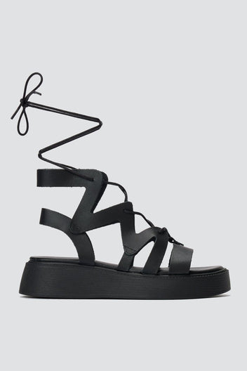 Estil - Lace Up Platform Sandals - Black Matte
