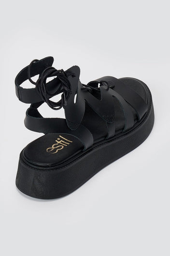 Estil - Lace Up Platform Sandals - Black Matte