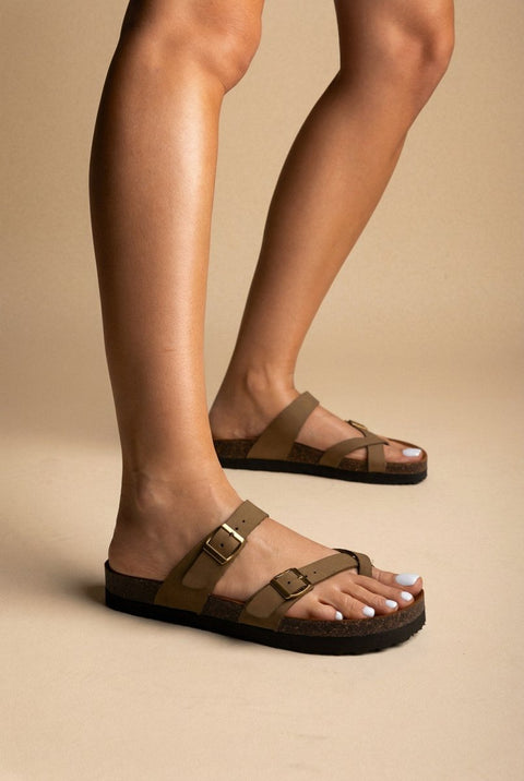 Leather Anatomical Sandals - Khaki