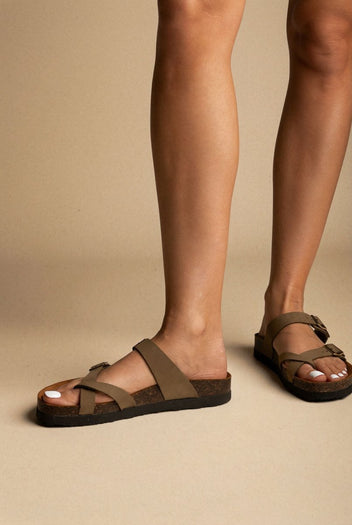 ATENEO - Leather Anatomical Sandals - Khaki