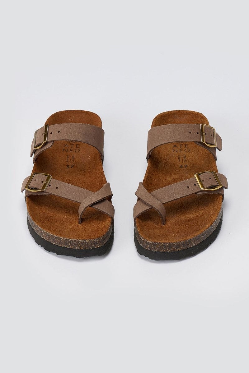ATENEO - Leather Anatomical Sandals - Taupe