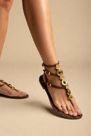 IRIS - Leather Ankle Strap Sandals Metal Detail - Brown Matte