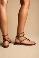 IRIS - Leather Ankle Strap Sandals Metal Detail - Brown Matte