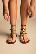 IRIS - Leather Ankle Strap Sandals Metal Detail - Brown Matte