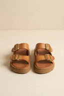 TFP - Leather Buckle Flatform Sandals - Tan