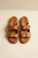 TFP - Leather Buckle Flatform Sandals - Tan