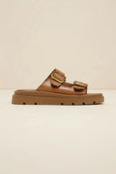 TFP - Leather Buckle Flatform Sandals - Tan