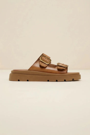TFP - Leather Buckle Flatform Sandals - Tan