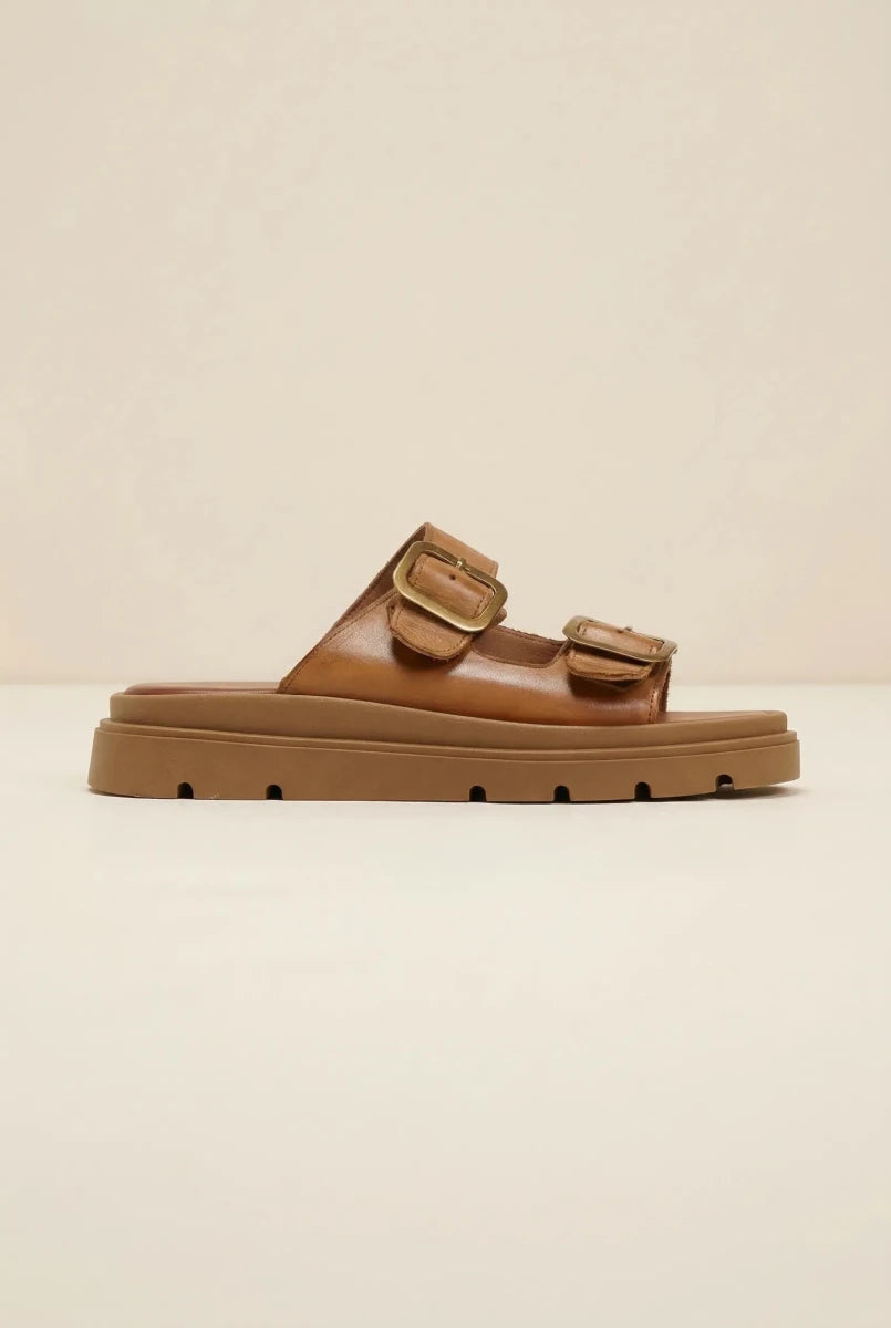 TFP - Leather Buckle Flatform Sandals - Tan
