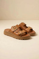 TFP - Leather Buckle Flatform Sandals - Tan