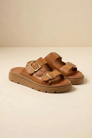TFP - Leather Buckle Flatform Sandals - Tan