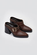 Leather Clogs with Buckle TFP - Dark Brown Matte - thefashionproject.gr - TFP