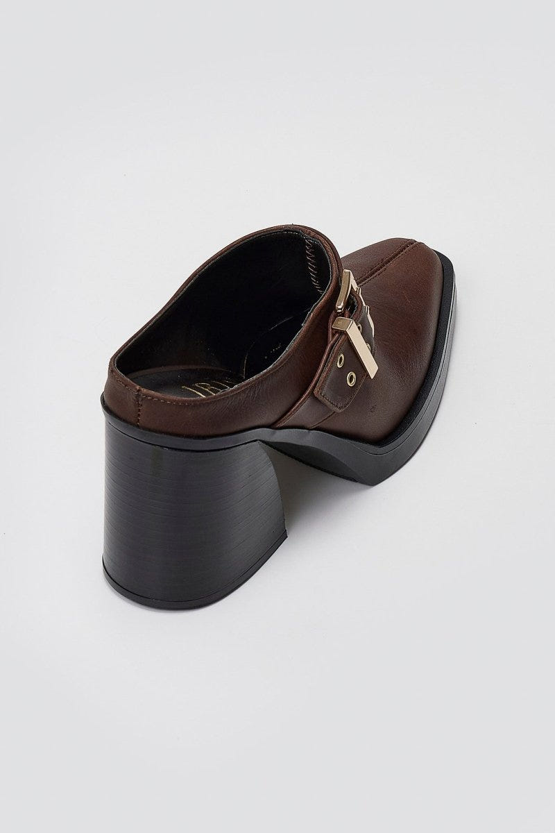 Leather Clogs with Buckle TFP - Dark Brown Matte - thefashionproject.gr - TFP