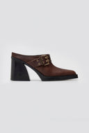 Leather Clogs with Buckle TFP - Dark Brown Matte - thefashionproject.gr - TFP