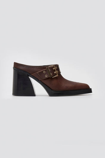 Leather Clogs with Buckle TFP - Dark Brown Matte - thefashionproject.gr - TFP