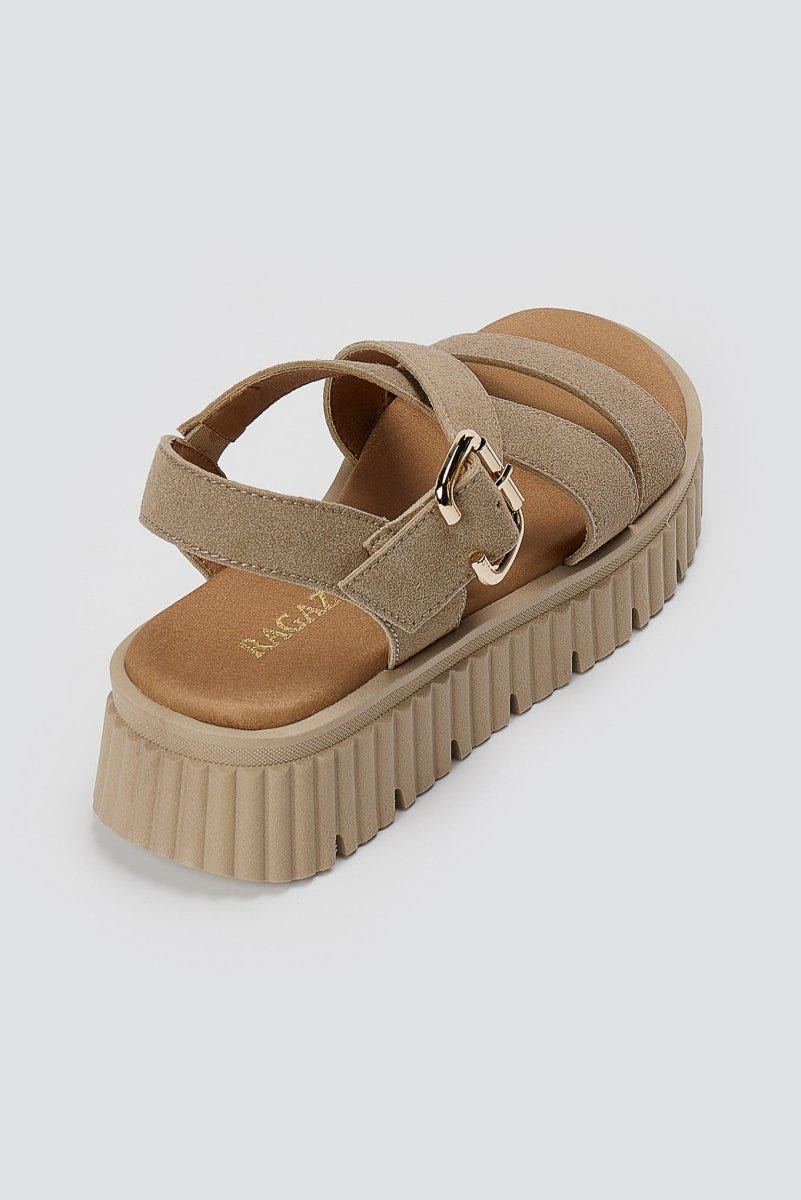RAGAZZA - Leather Flatform Sandals - Beige Suede
