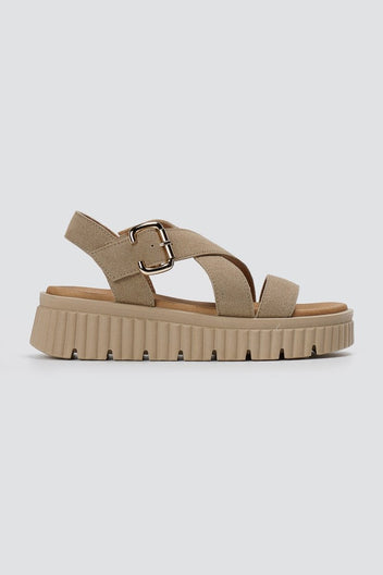 RAGAZZA - Leather Flatform Sandals - Beige Suede
