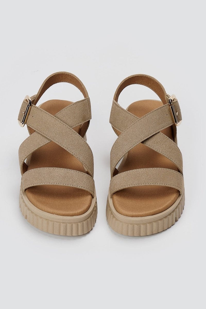 RAGAZZA - Leather Flatform Sandals - Beige Suede