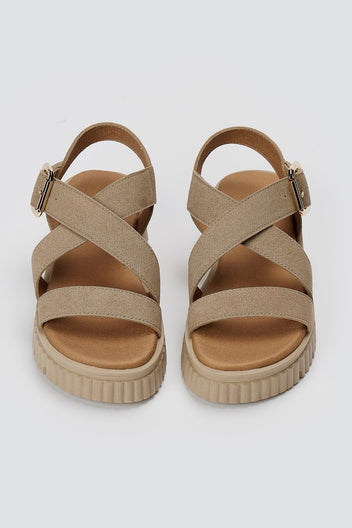 RAGAZZA - Leather Flatform Sandals - Beige Suede