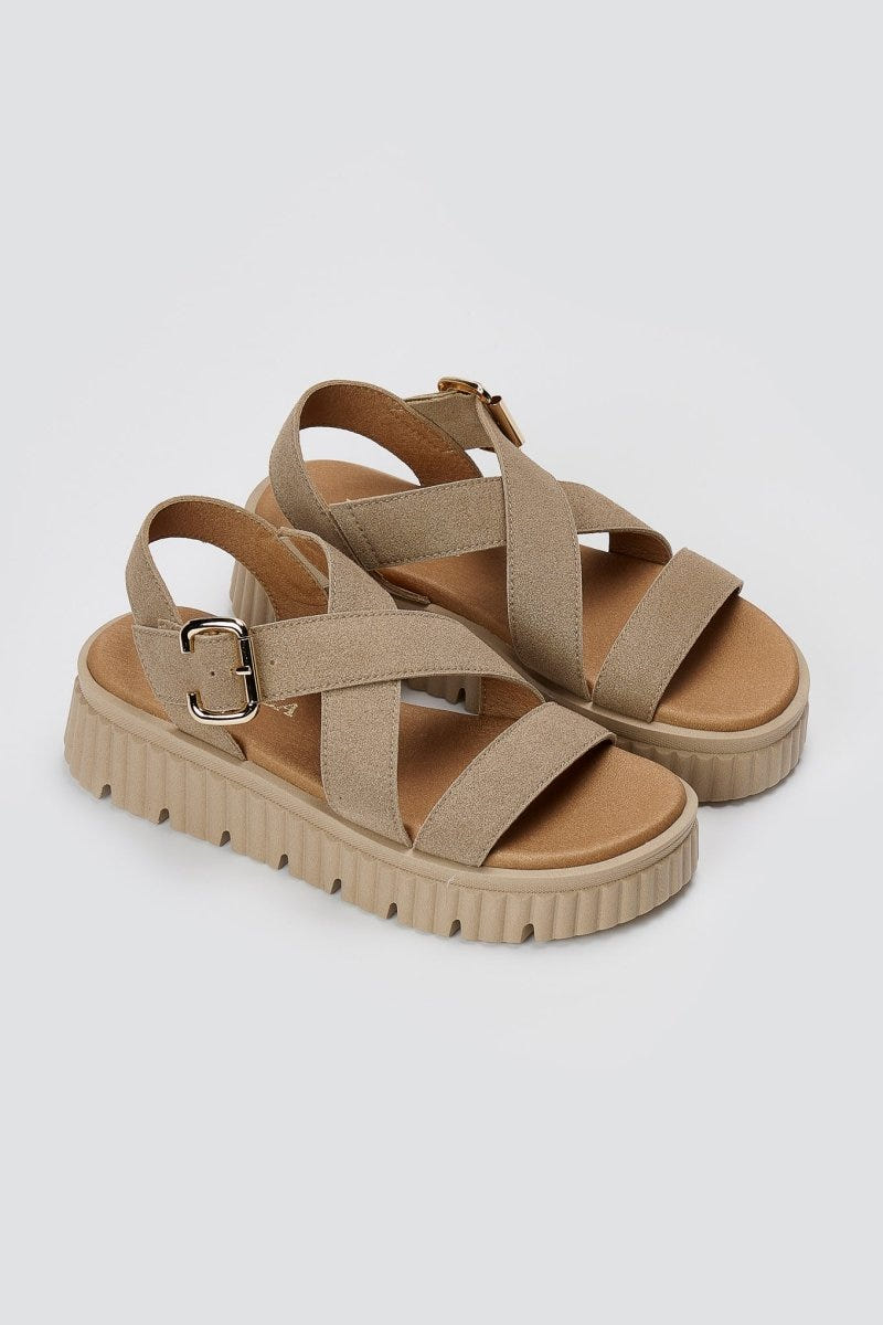 RAGAZZA - Leather Flatform Sandals - Beige Suede