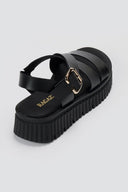 RAGAZZA - Leather Flatform Sandals - Black Matte