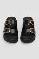 RAGAZZA - Leather Flatform Sandals - Black Matte