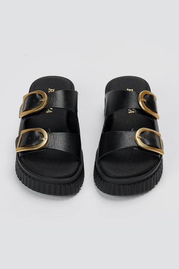 RAGAZZA - Leather Flatform Sandals - Black Matte