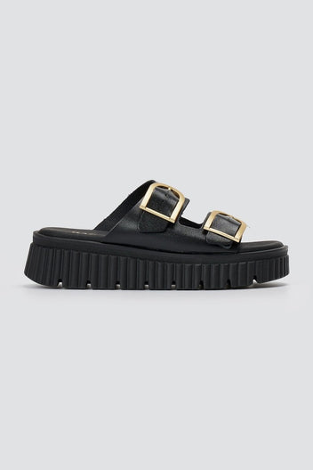 RAGAZZA - Leather Flatform Sandals - Black Matte