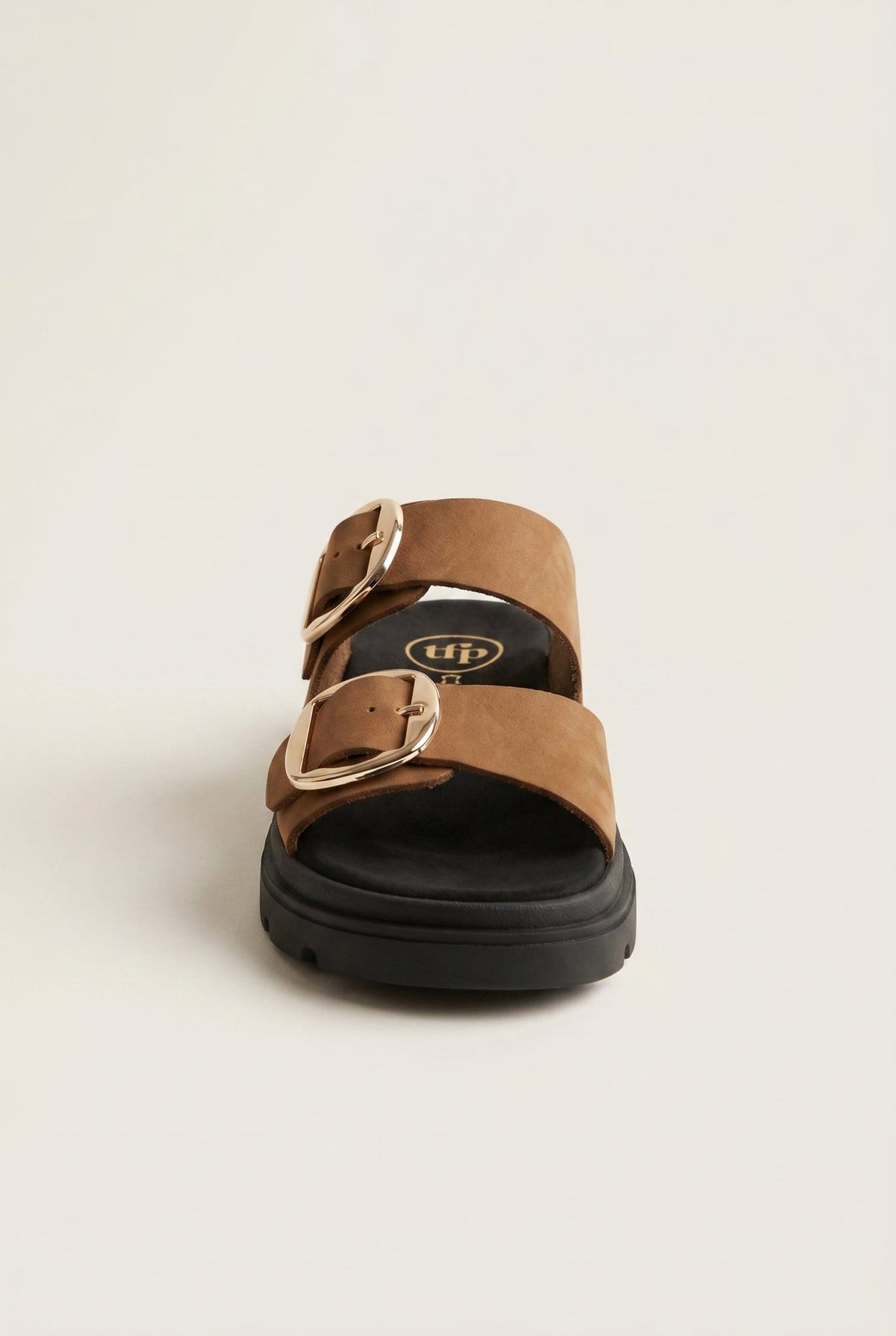 TFP - Leather Flatform Sandals Bold Buckles - Mocha