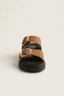 TFP - Leather Flatform Sandals Bold Buckles - Mocha