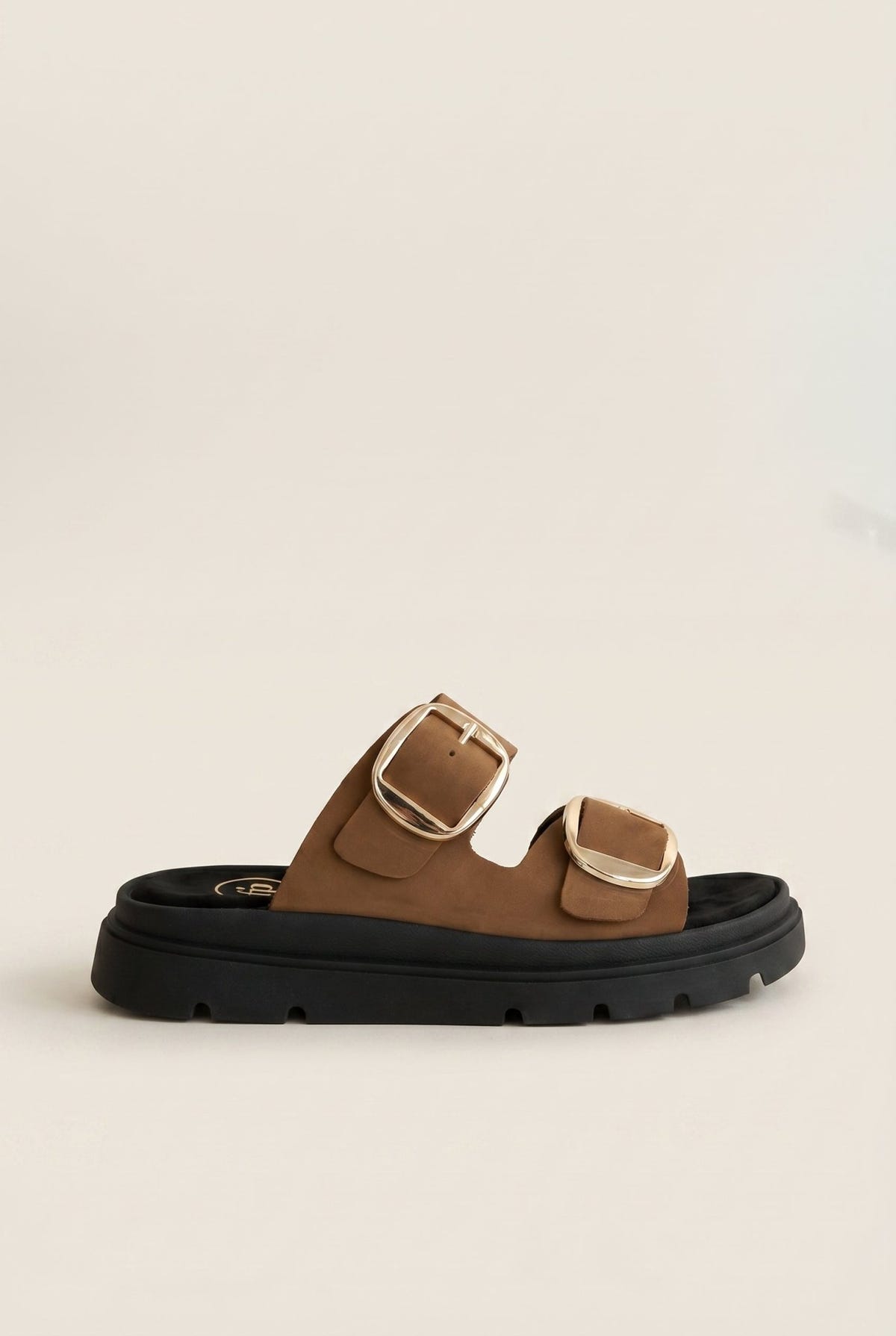 TFP - Leather Flatform Sandals Bold Buckles - Mocha