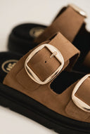 TFP - Leather Flatform Sandals Bold Buckles - Mocha